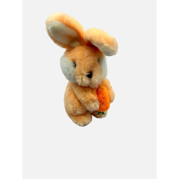 Gund Peach Orange 9" Rabbit Easter Bunny Holding Carrot 1983 Plush Stuffed Toy - Picture 2 of 10